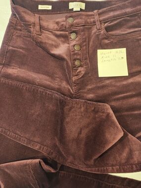 LOFT Velvet High-Rise Button-Fly Pants in Burgundy